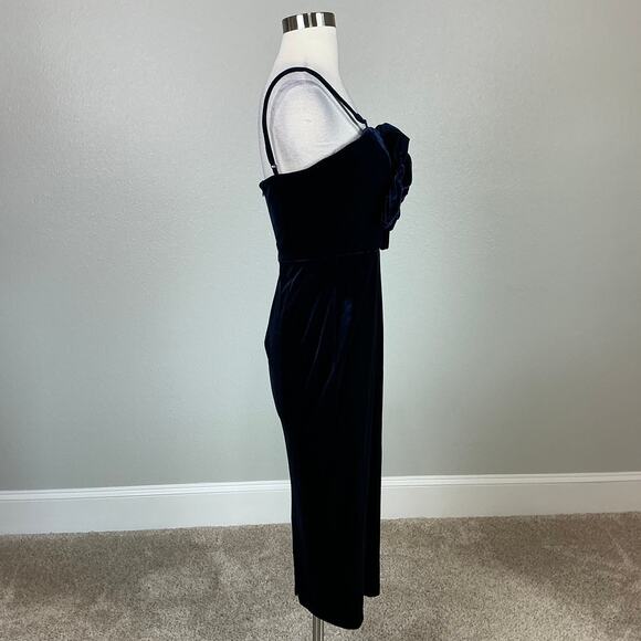 Betsy & Adam Velvet Flower Bodice Midi Sheath Cocktail Dress Navy Blue Size 14 - Picture 3 of 12